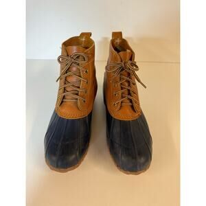 Eddie Bauer 6 inch Leather Brown Duck Boots Navy Rubber Size 8